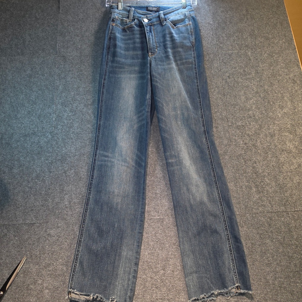 Judy Blue Dad Jean Women 1/25 Blue Excellent Crossover Waist Raw Hem Stretch